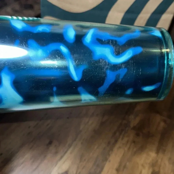 Starbucks Coffee Co. Teal Turquoise Wave Tumbler Cup / Lid 24oz Venti - Picture 3 of 5